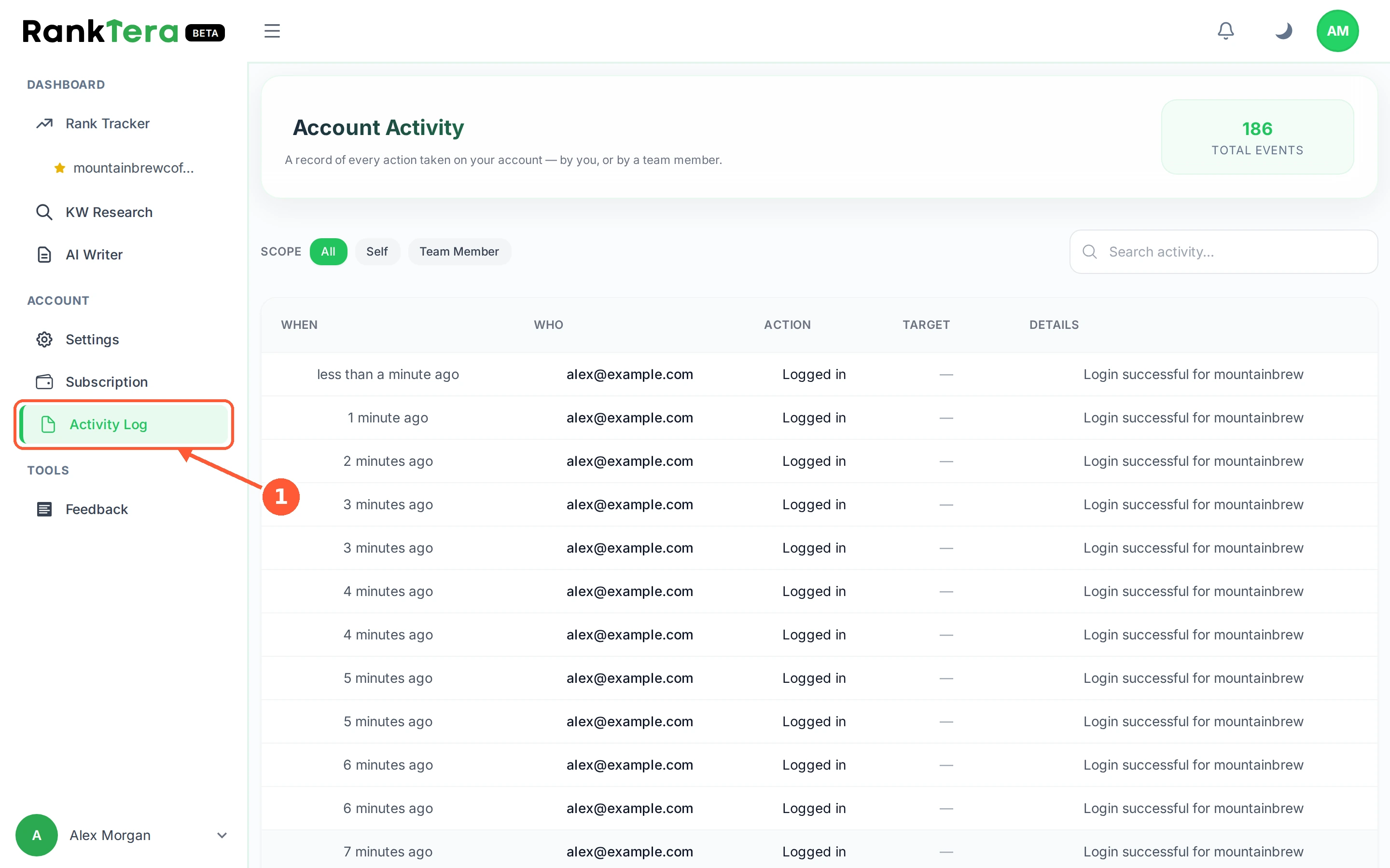 Step 1: In the left menu open Activity Log.