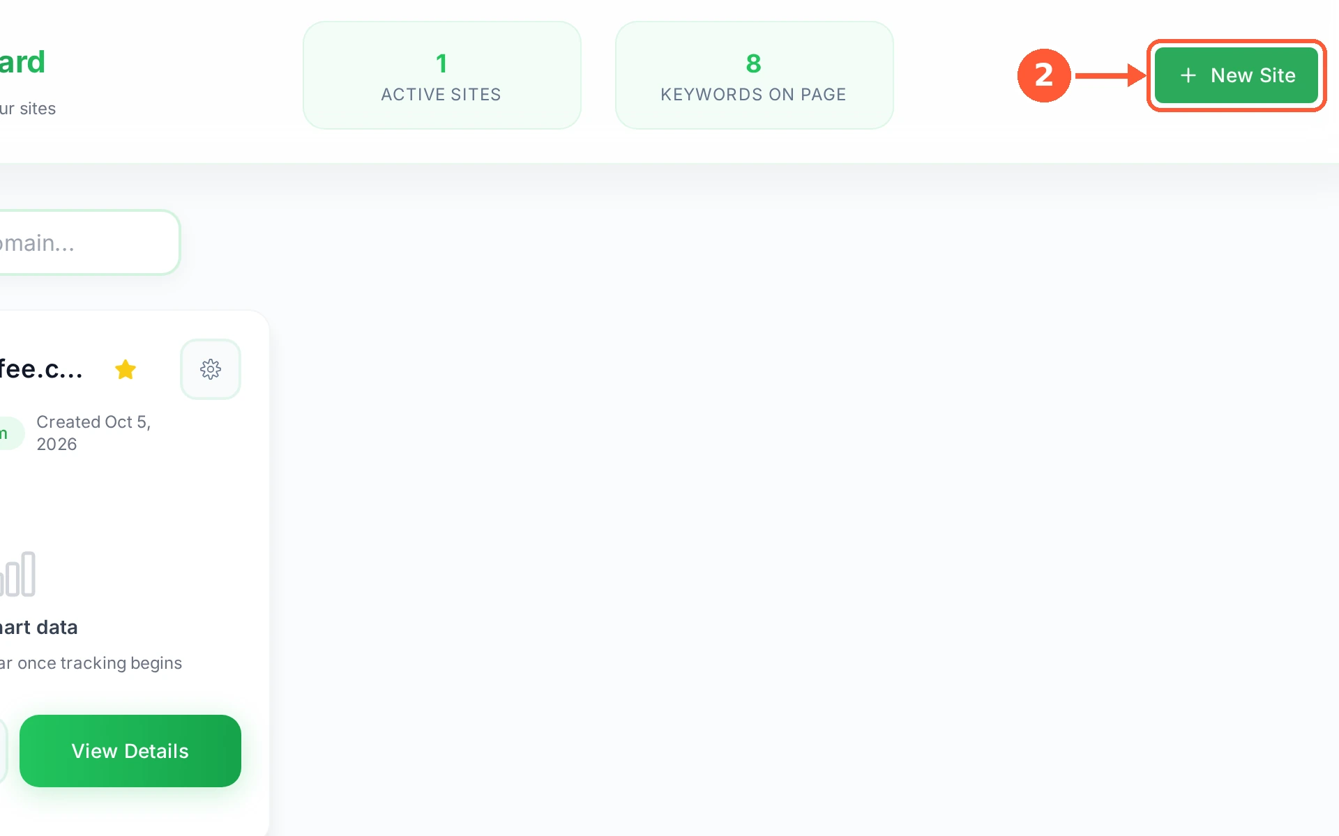 Step 2: Click New Site at the top right of the list.