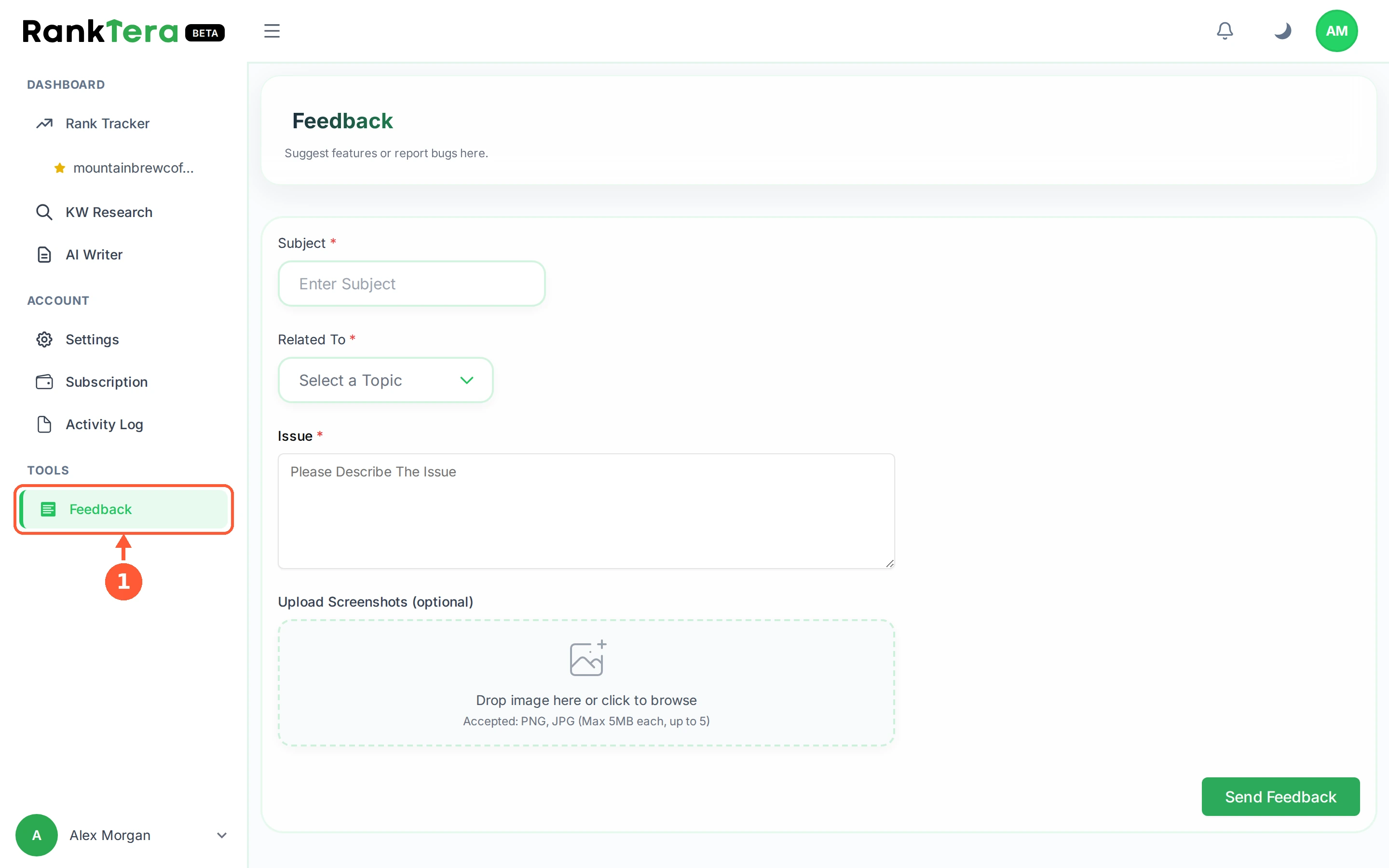 Step 1: In the left menu open Feedback.