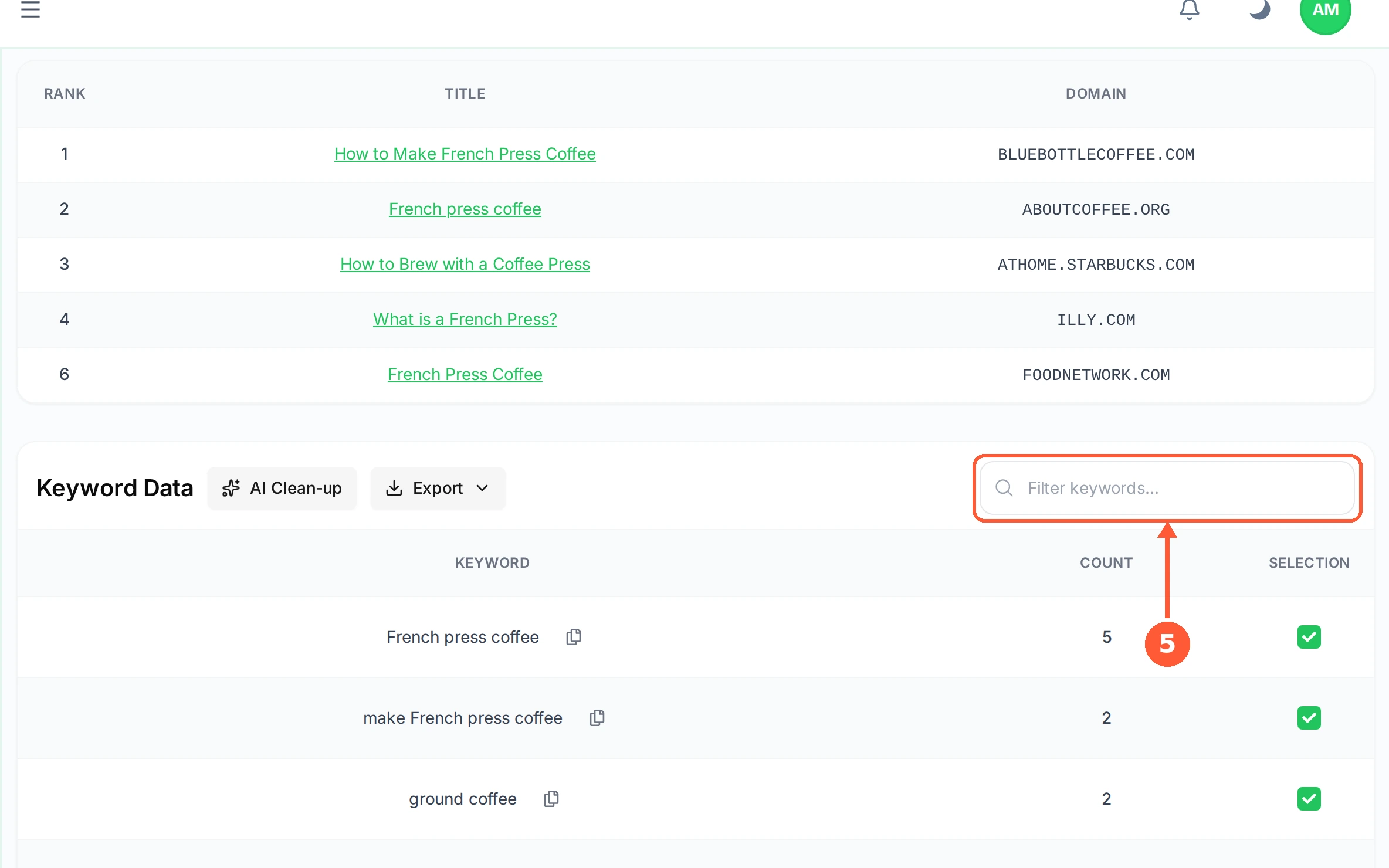 Step 5: Use Filter keywords to search within the list when it runs long.