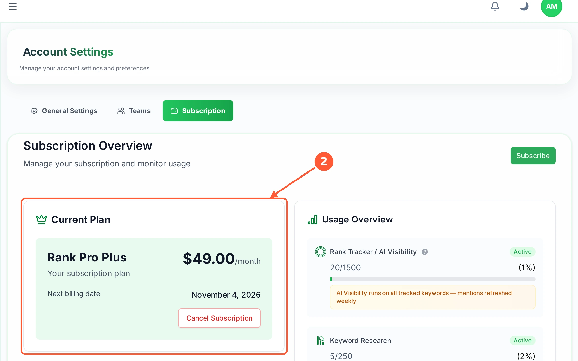 Step 2: Current Plan shows each plan you hold, what it costs per month, and the Next billing date.