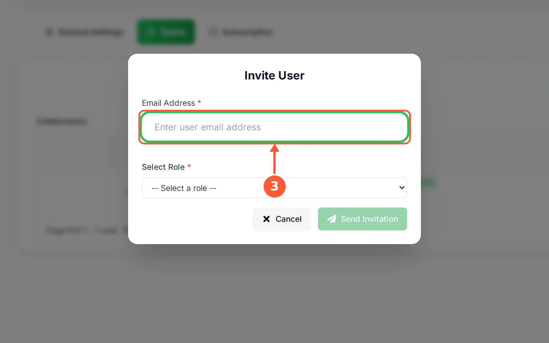 Step 3: Enter their Email Address. This is the address their invitation is sent to and the one they will sign in with.