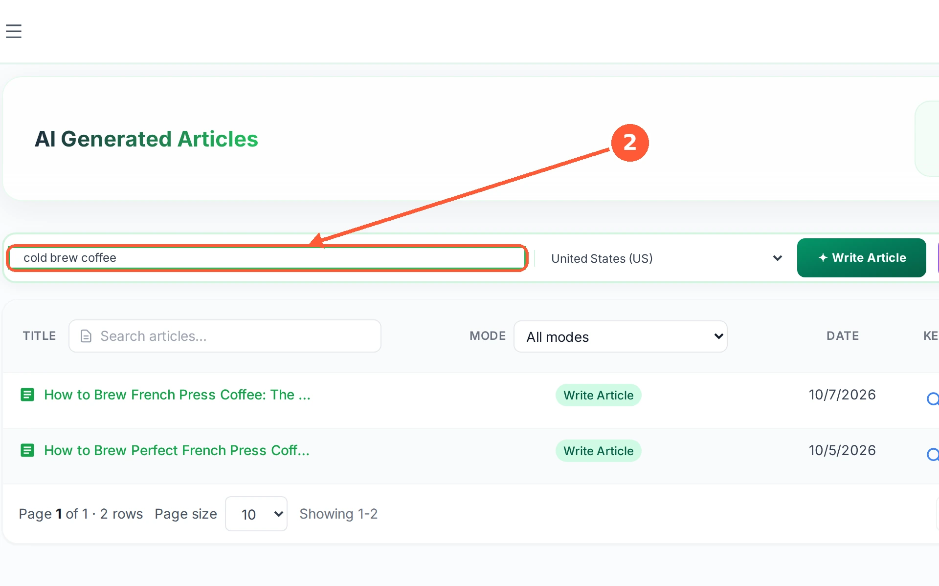 Step 2: Type your target keyword into Enter New Keyword or URL and pick the country you are writing for.
