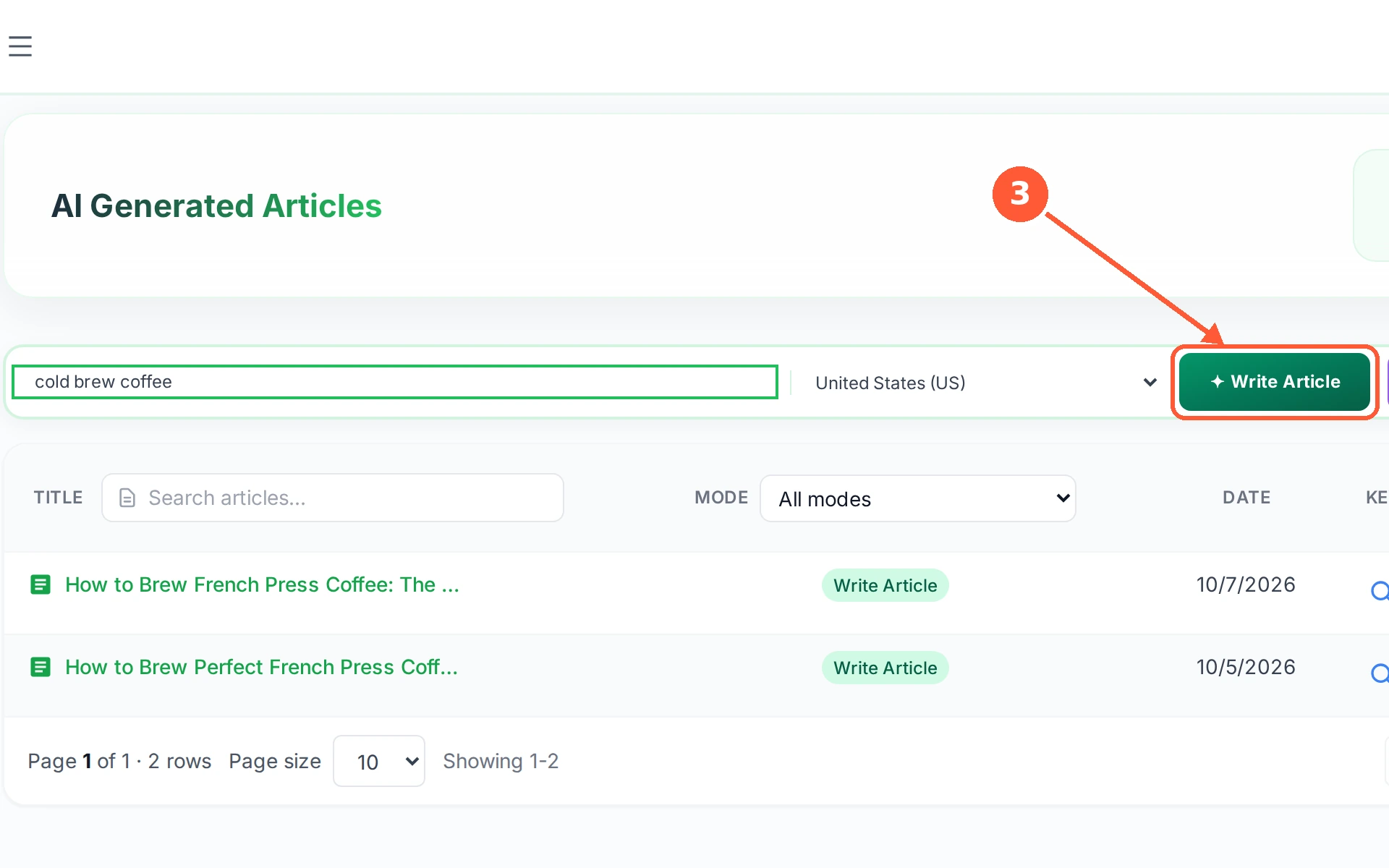 Step 3: Click Write Article.